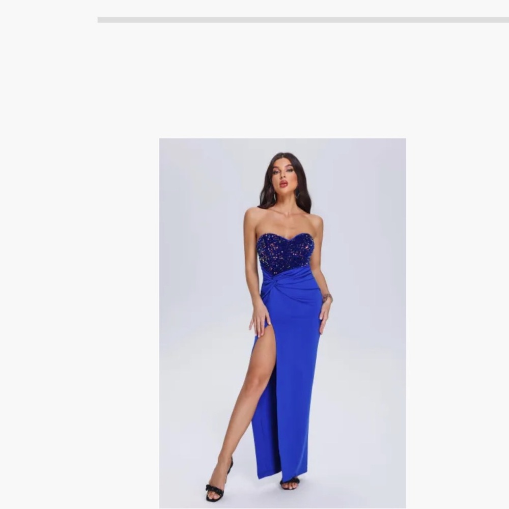 Strapless Royal Blue Sequin Sweetheart Evening Dress